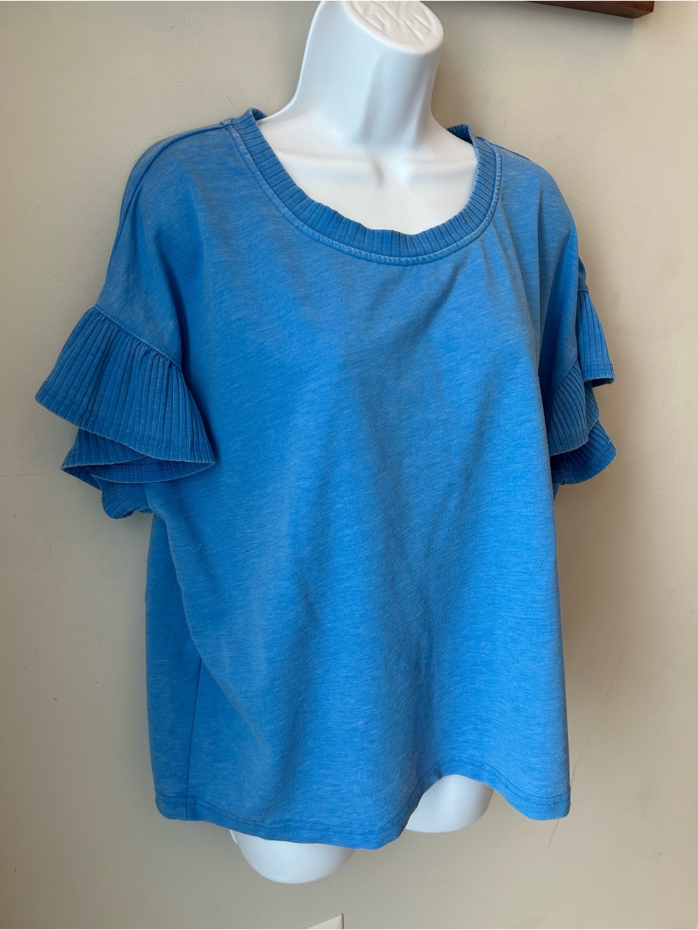 Jane + Delancey Blue Ruffle Sleeve Sweatshirt Top XL Casual Chic Cottagecore